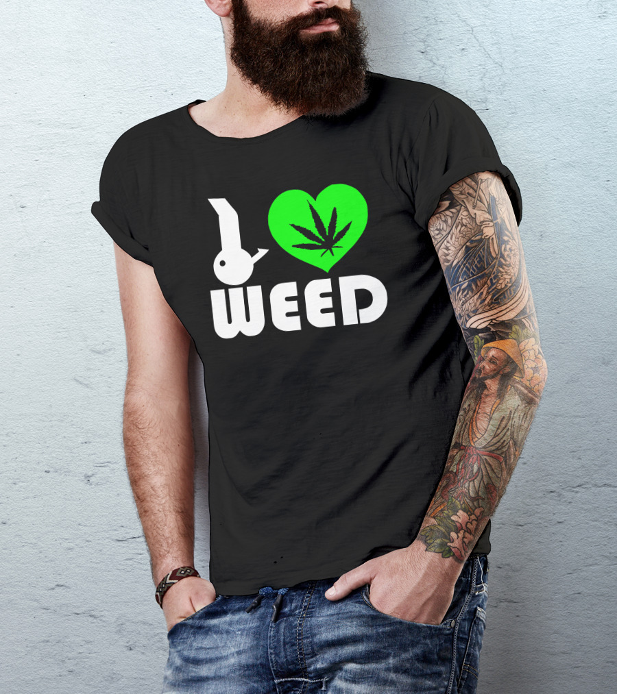 I Love Weed Green Heart Leaf T-Shirt