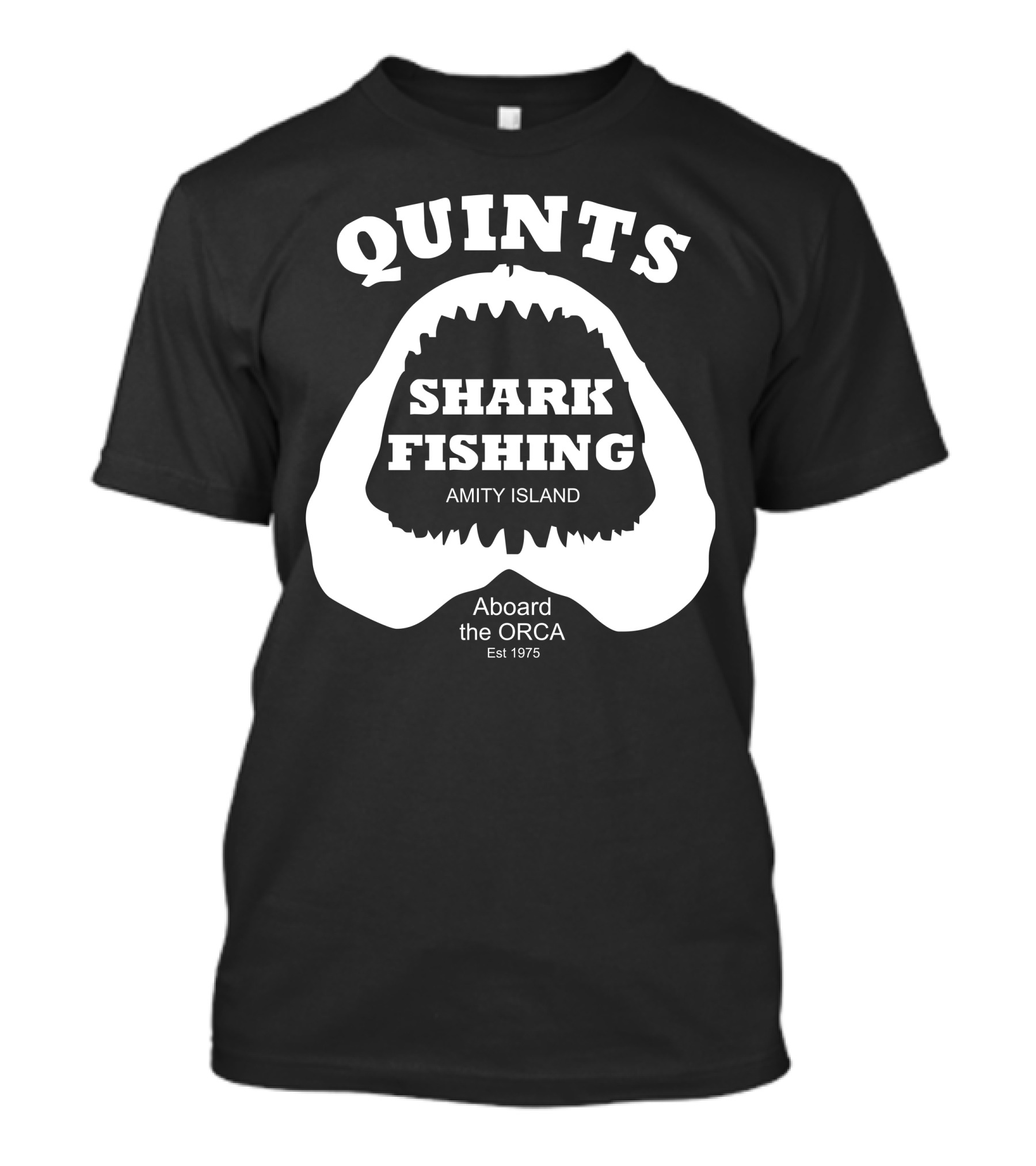 QUINTS Shark Fishing Amity Island Aboard The ORCA Est 1975 T-Shirt