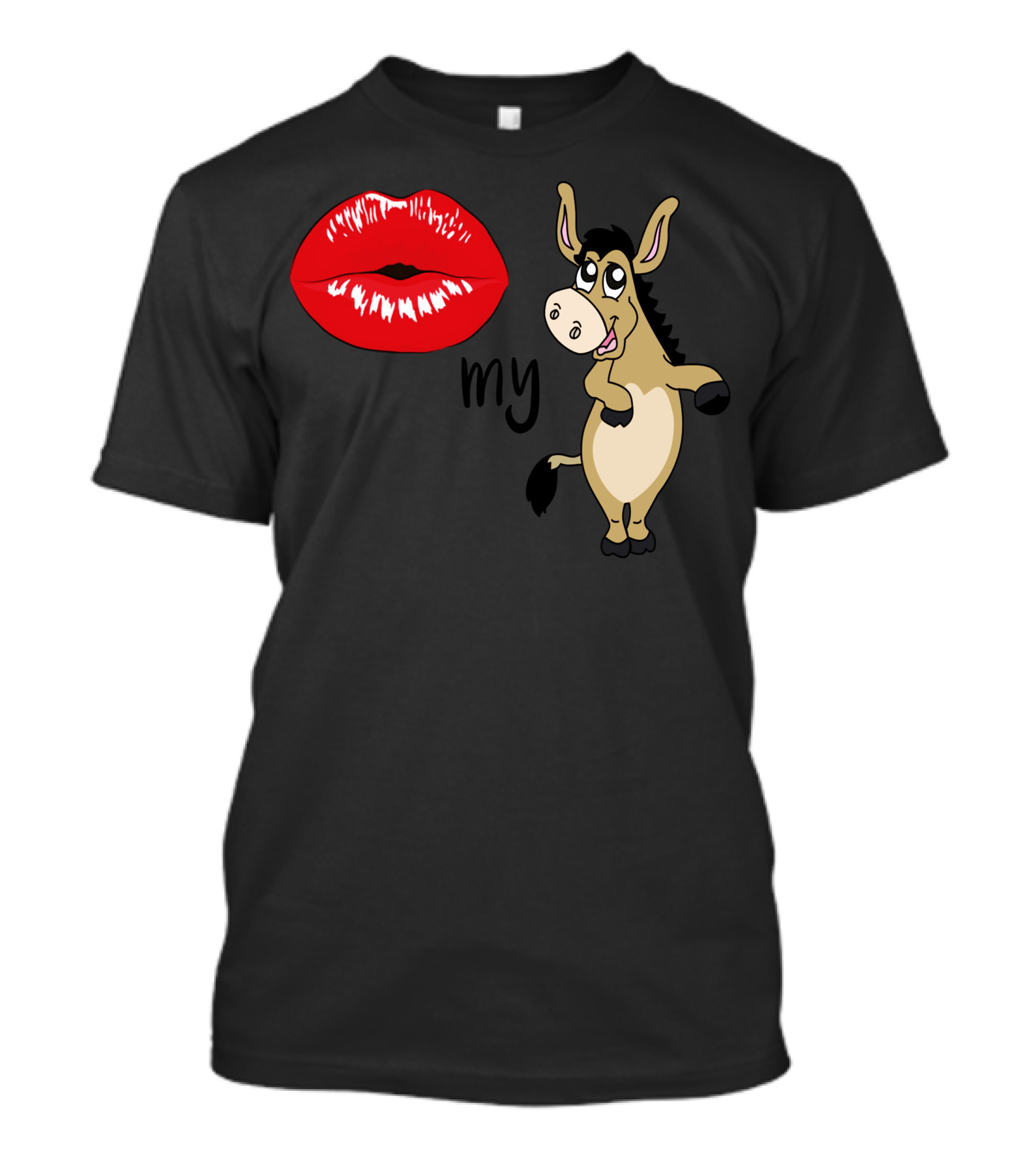 Kiss My Donkey Red Lips Cartoon Donkey T-Shirt
