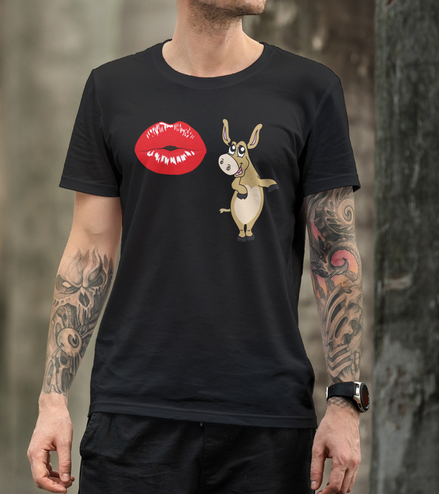 Kiss My Donkey Red Lips Cartoon Donkey T-Shirt