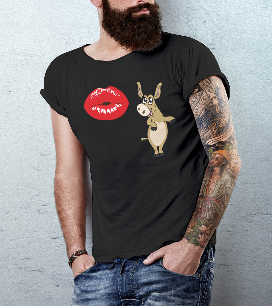 Kiss My Donkey Red Lips Cartoon Donkey T-Shirt