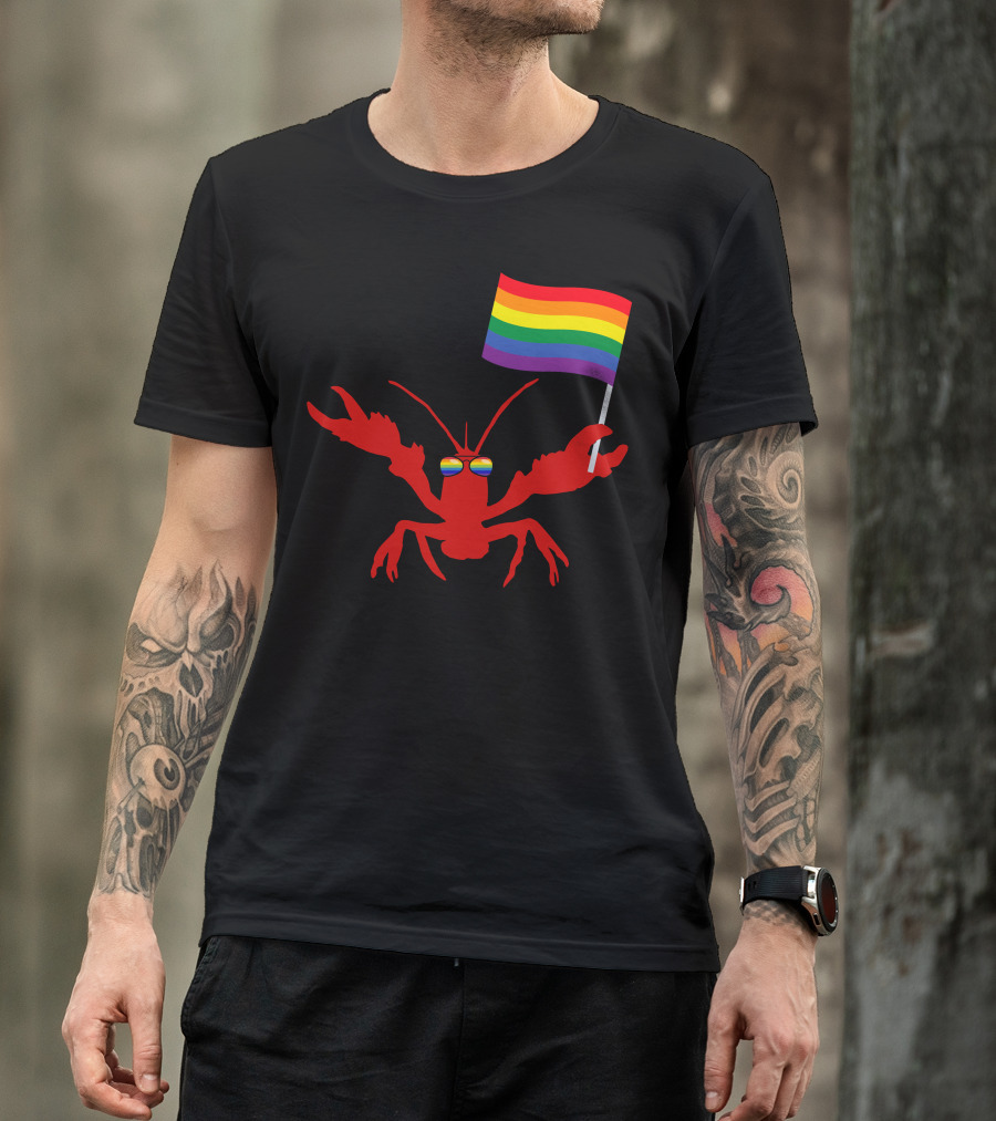LGBT Crawfish With Pride Rainbow Flag And Glasses T-Shirt
