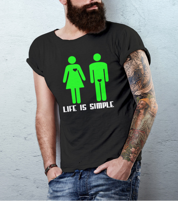 Life Is Simple Green Figures With Hearts T-Shirt