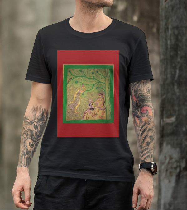 Mithila Art Of India Traditional Folk Style With Nature And Figures T-Shirt