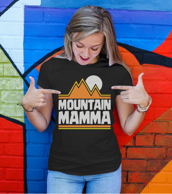 Mountain Mamma Retro Orange Peaks And Sun T-Shirt