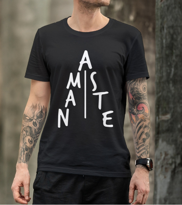 Namaste Vertical Text Styling With Line Divider T-Shirt