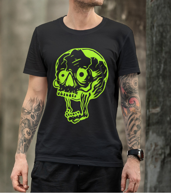 Neon Skull Graphic Art Lime Green Contrast T-Shirt