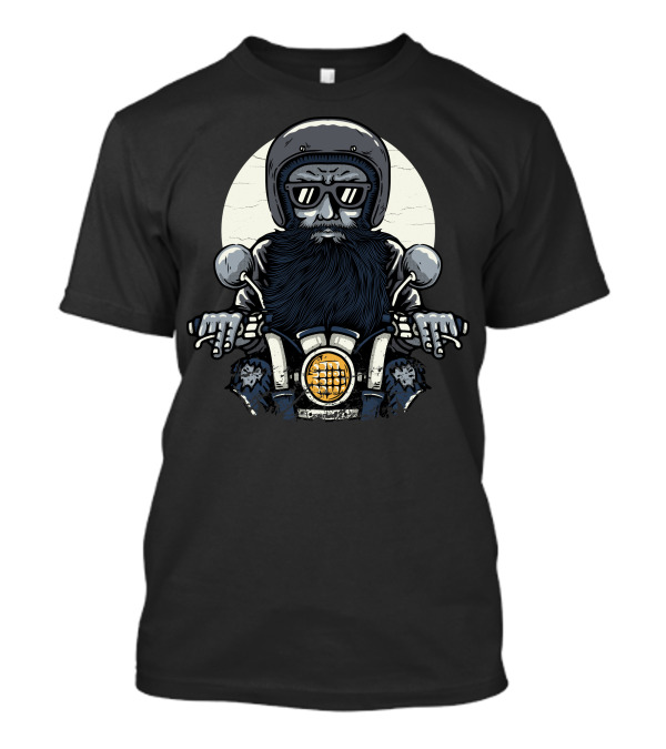 Old Biker With Helmet Riding Motorcycle In Front Of Full Moon T-Shirt