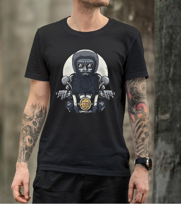 Old Biker With Helmet Riding Motorcycle In Front Of Full Moon T-Shirt