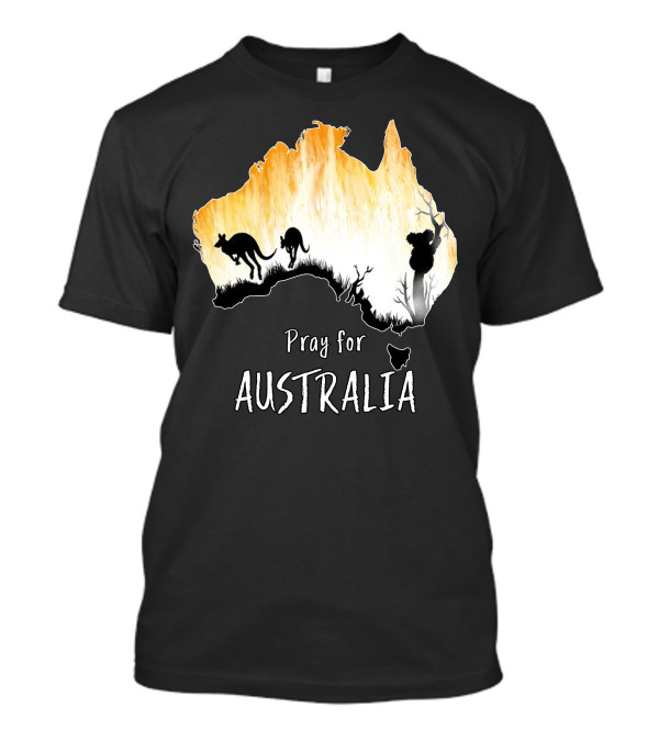 Pray For Australia Kangaroo And Koala Silhouettes In Forest Fire Map T-Shirt