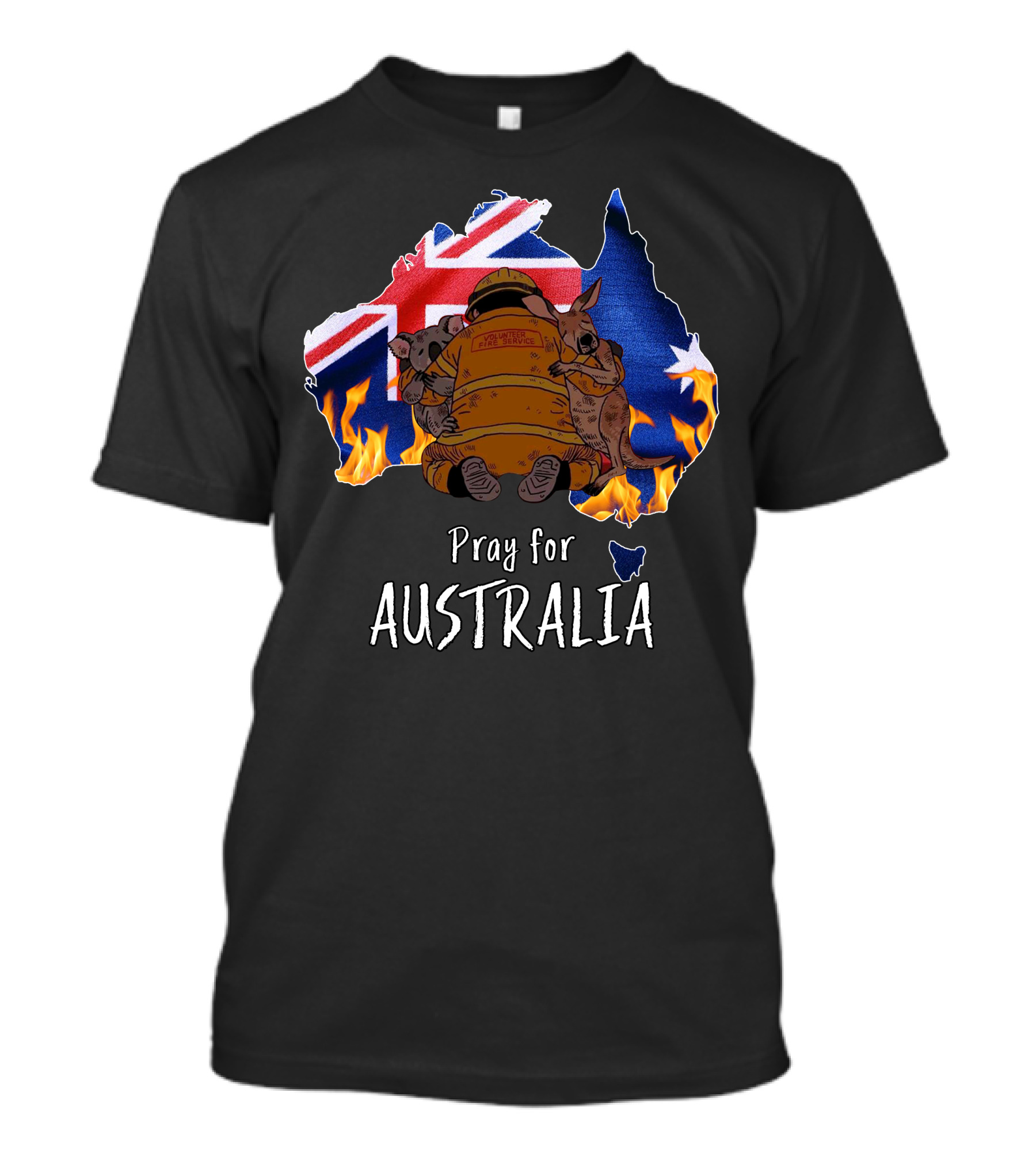 Pray For Australia Firefighter With Koalas And Kangaroo Flag Background T-Shirt