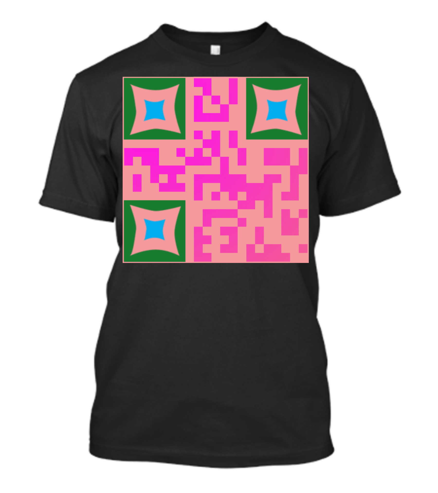 QR Codes Floral Geometric Pink Green Blue Squares T-Shirt