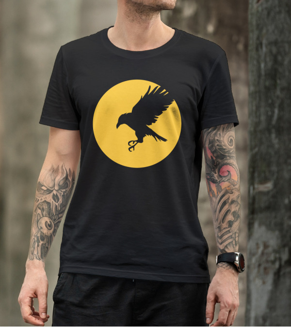 Raven Silhouette Against Yellow Moon Background T-Shirt