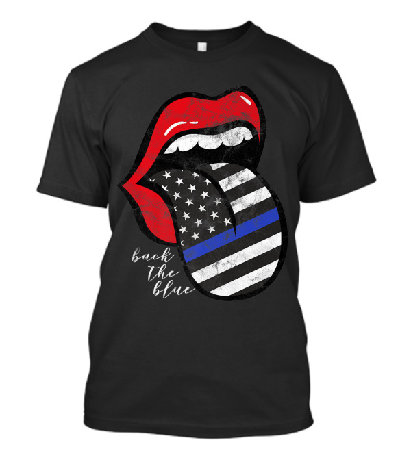 Red Lips Black White American Flag Tongue Back The Blue T-Shirt