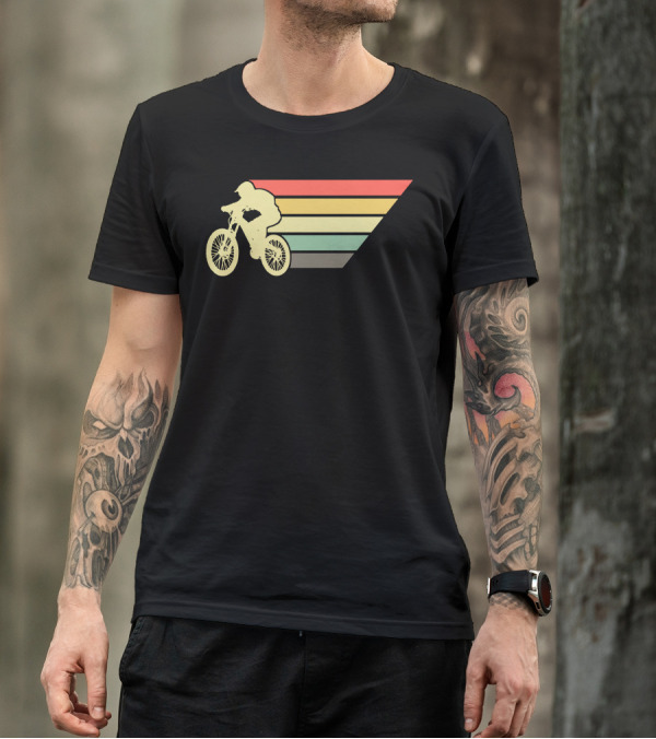 Retro Mountain Bike Downhill Striped T-Shirt