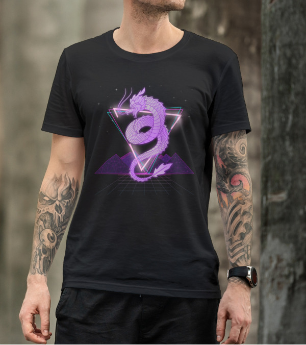 Retro Wave Vaporwave Dragon Neon Aesthetic T-Shirt