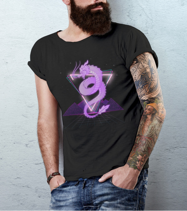 Retro Wave Vaporwave Dragon Neon Aesthetic T-Shirt