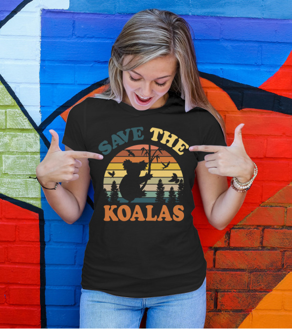 Save The Koalas Sunset Silhouette With Trees And Birds T-Shirt