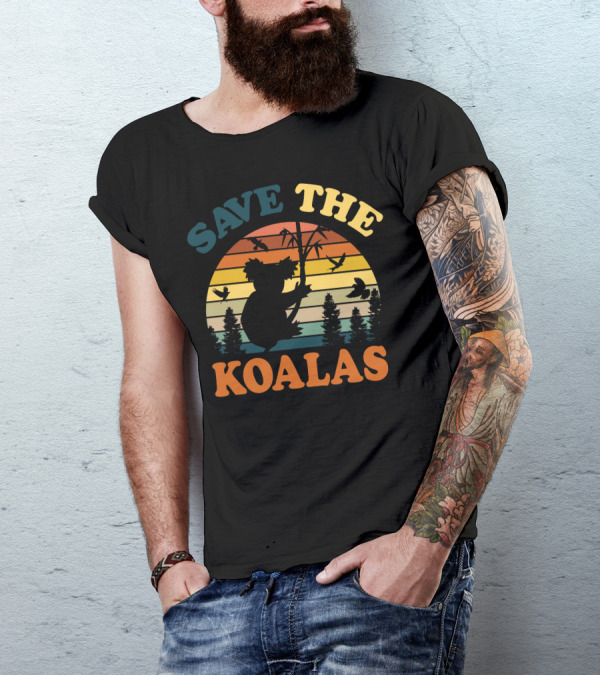 Save The Koalas Sunset Silhouette With Trees And Birds T-Shirt
