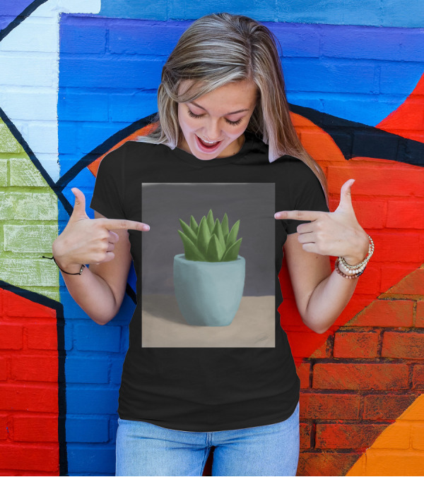 Signature Green Plant In Blue Pot T-Shirt