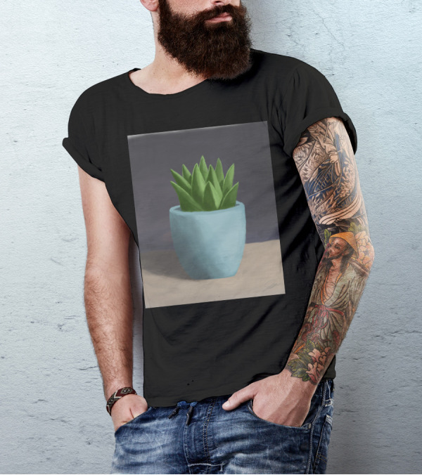 Signature Green Plant In Blue Pot T-Shirt