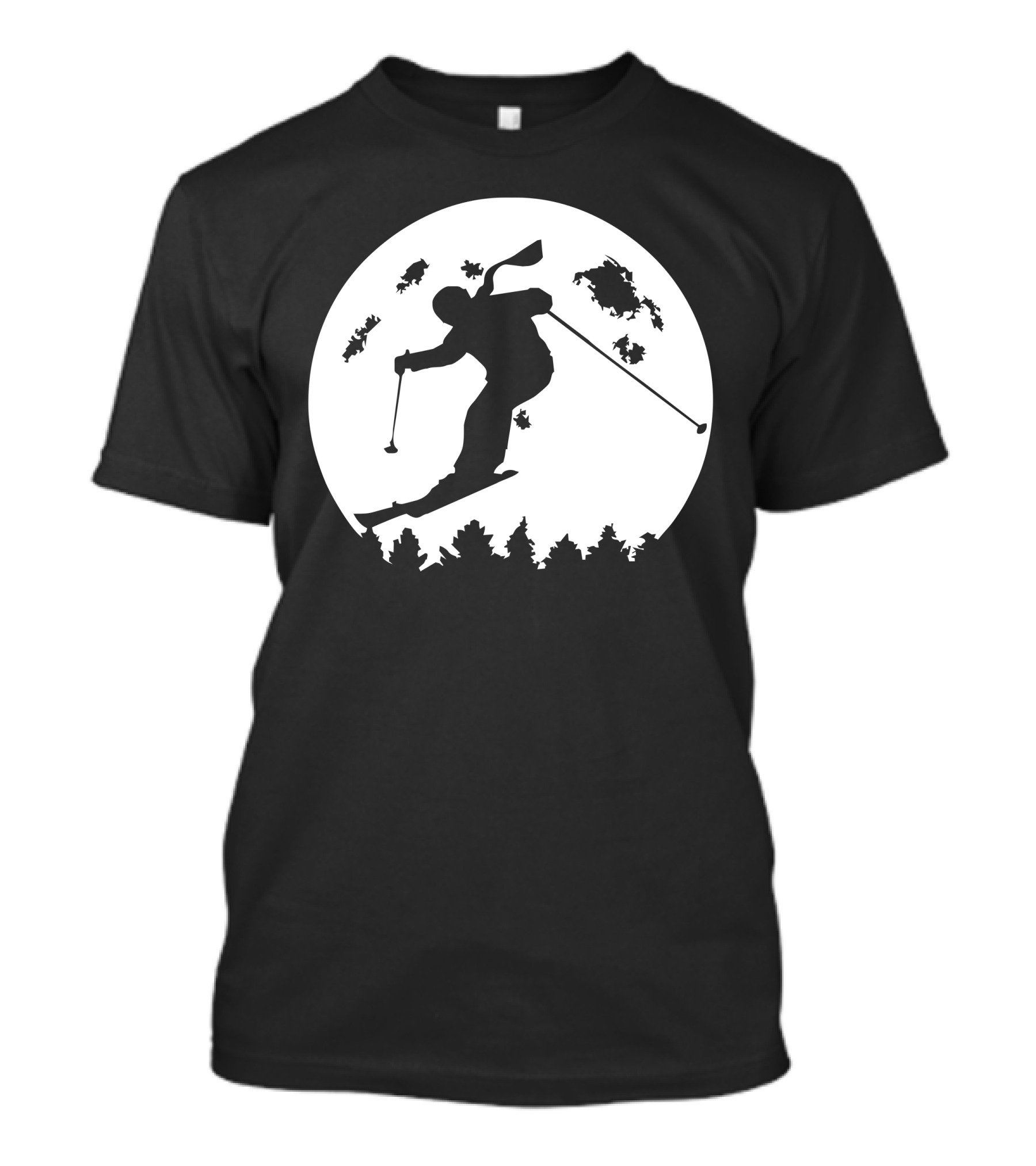 Skiier Silhouette Against Full Moon Night Sky Moonlight T-Shirt