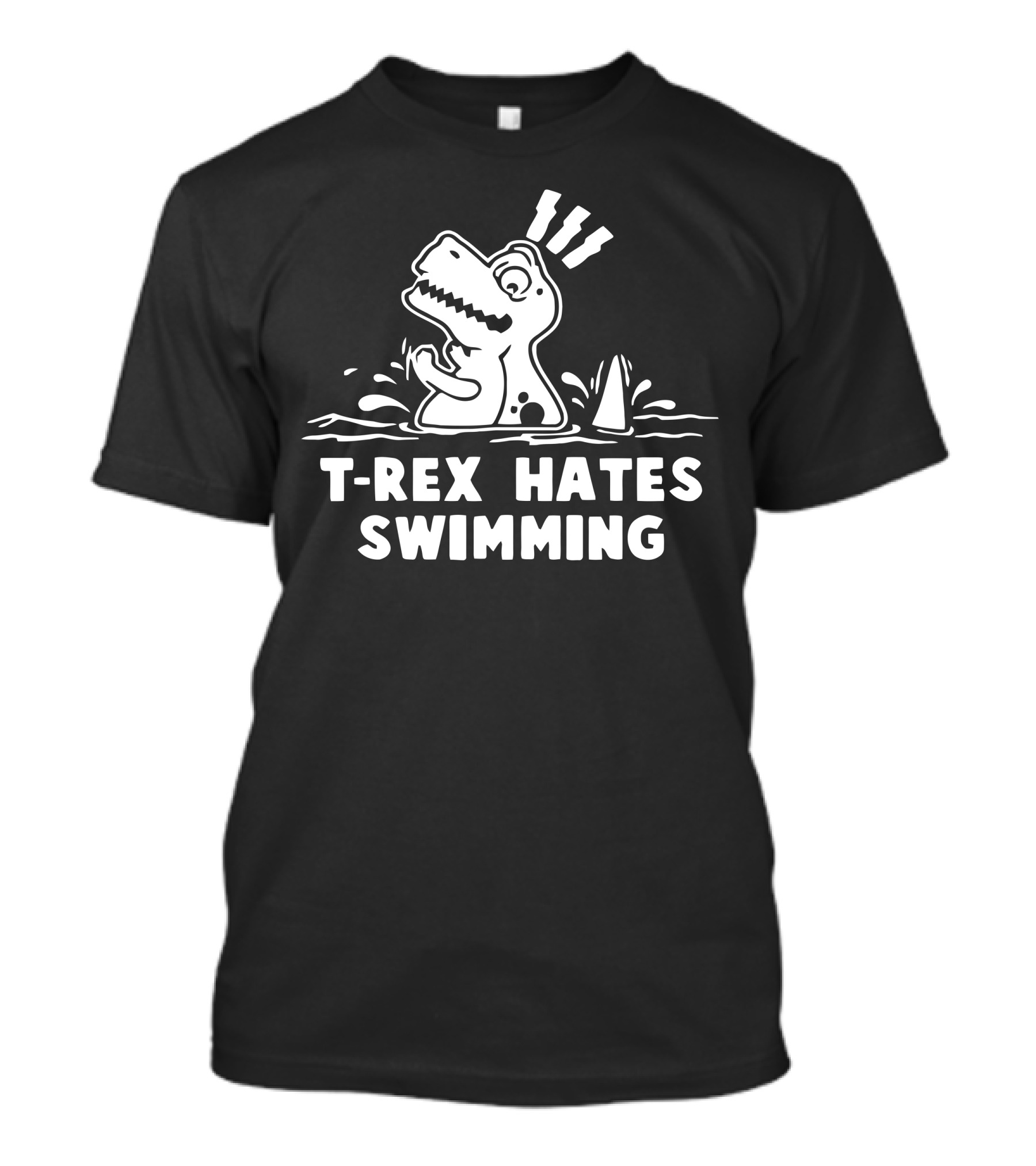 T-Rex Hates Swimming Dinosaur Struggling In Water With Fin Nearby T-Shirt