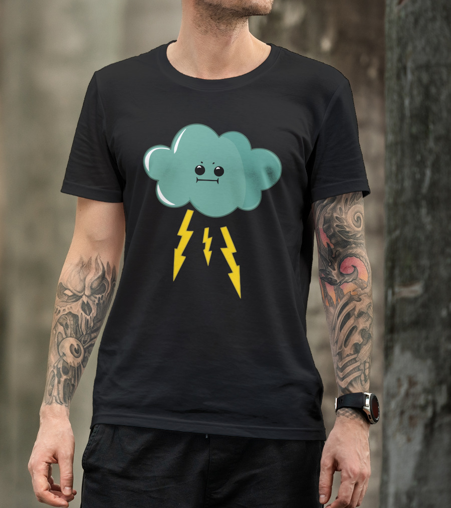 Thunder Cloud Funny Comic Lightning Emoji T-Shirt