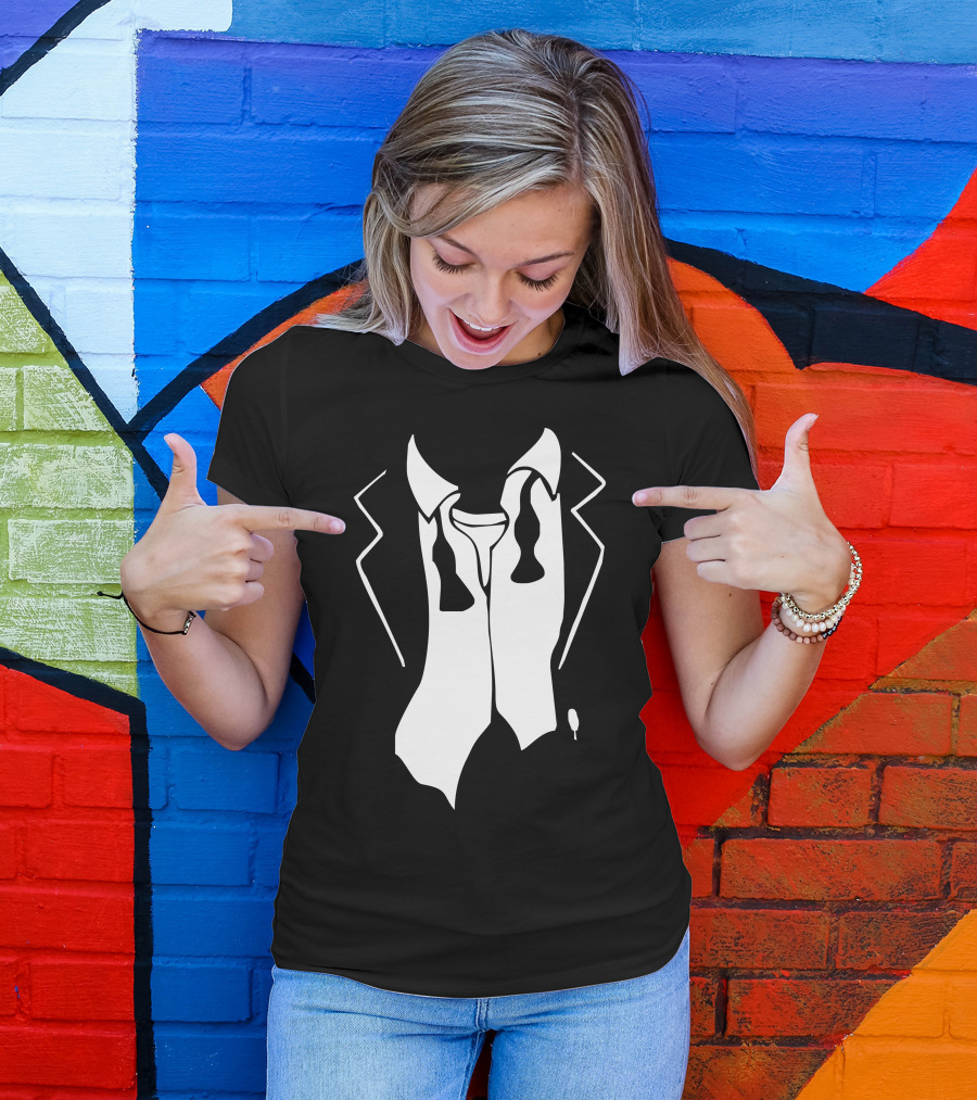 Tuxedo After Party Untied Bow Tie And Collar Outline T-Shirt