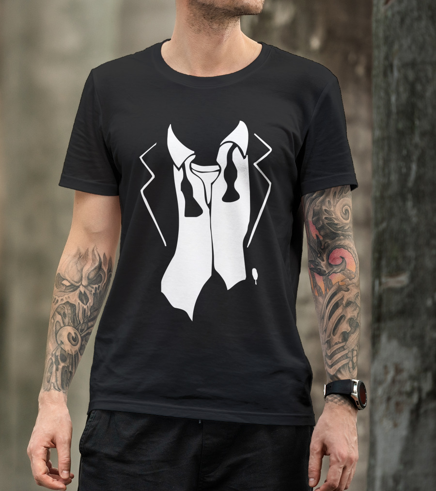 Tuxedo After Party Untied Bow Tie And Collar Outline T-Shirt