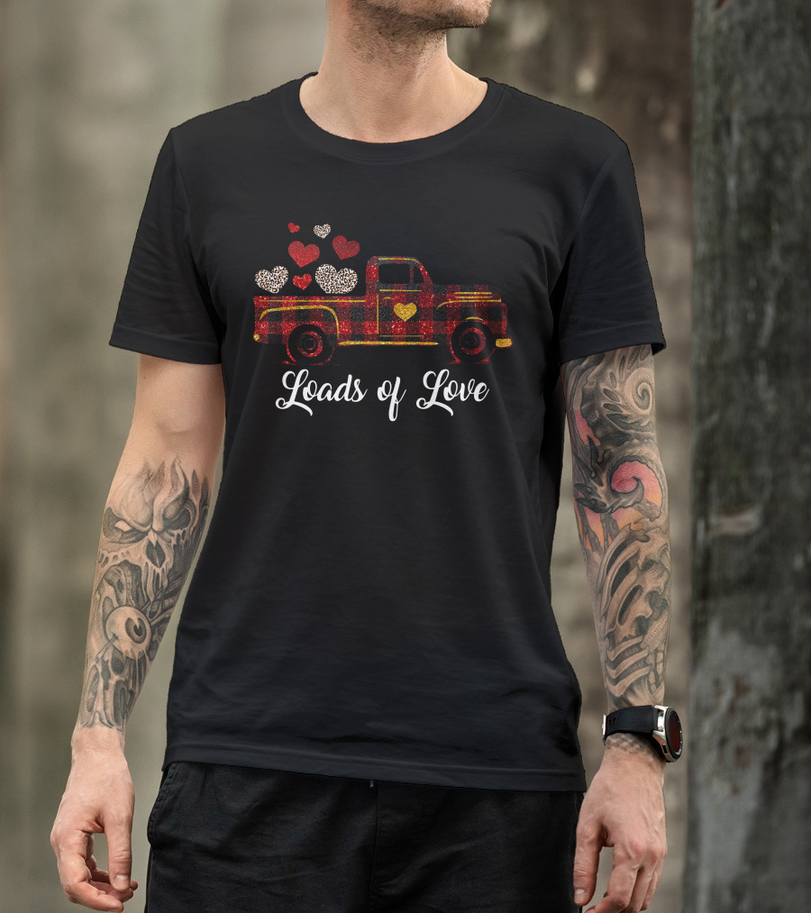 Loads Of Love Valentine's Day Truck Buffalo Plaid Hearts T-Shirt