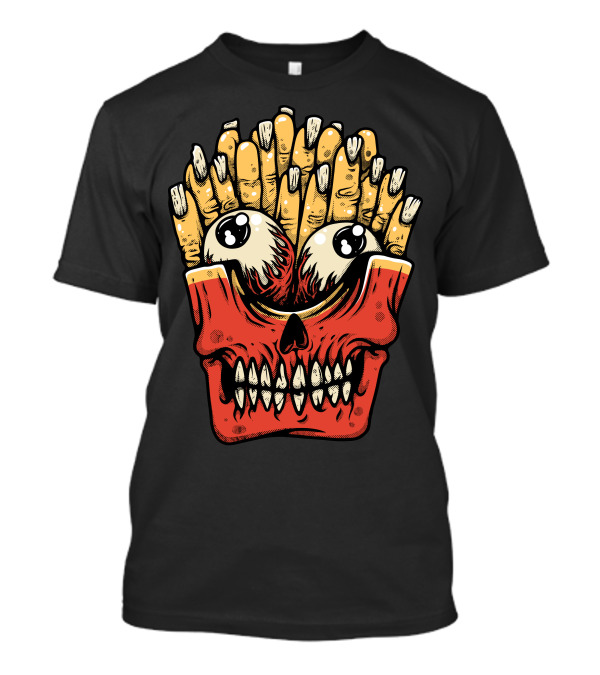 Zombie Fries Skull Face With Creepy Eyes T-Shirt