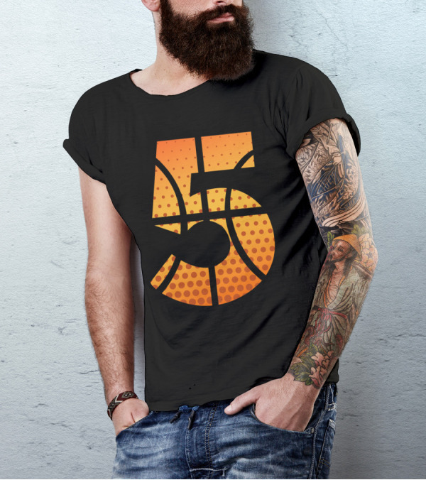 Basketball-Themed Number 5 Hoop Lovers T-Shirt