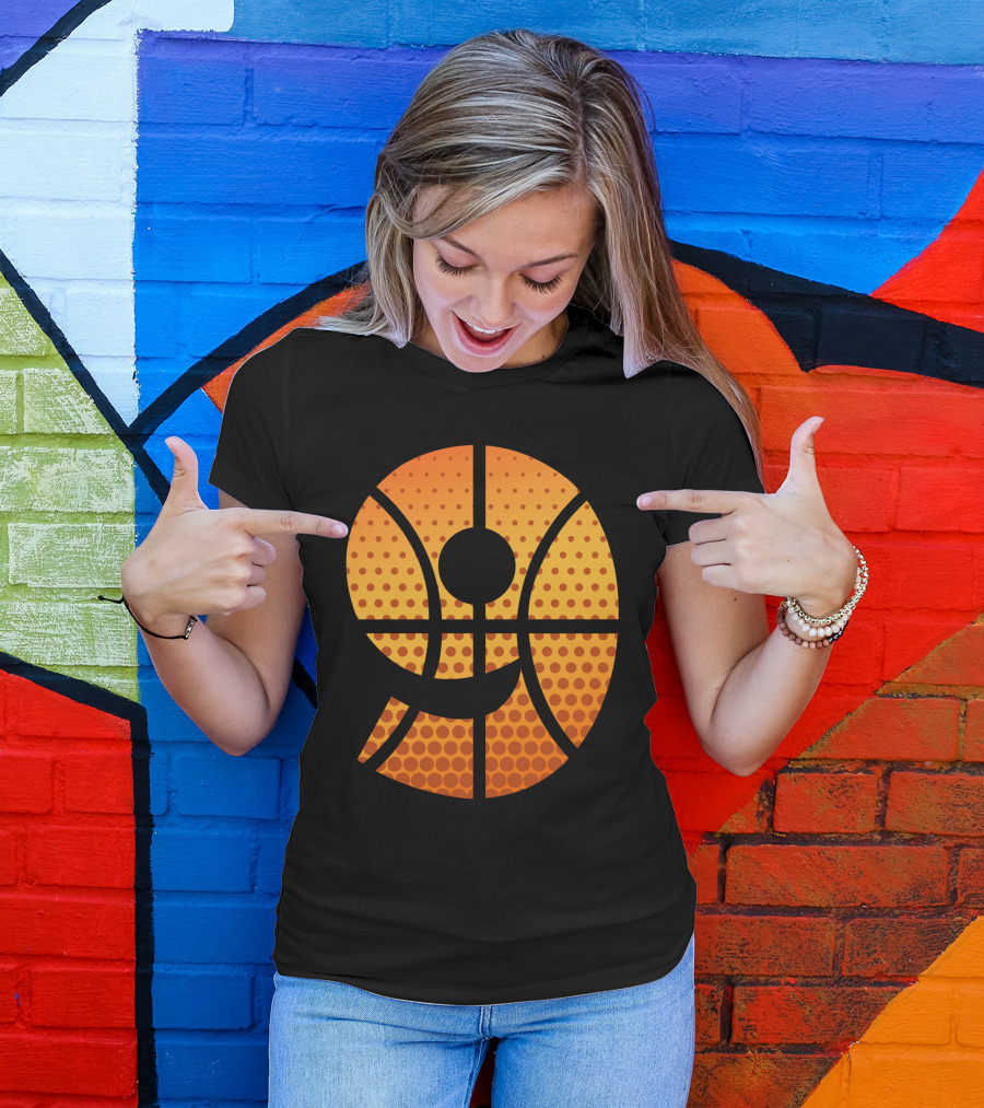 Basketball Number Nine Graphic With Orange Halftone T-Shirt