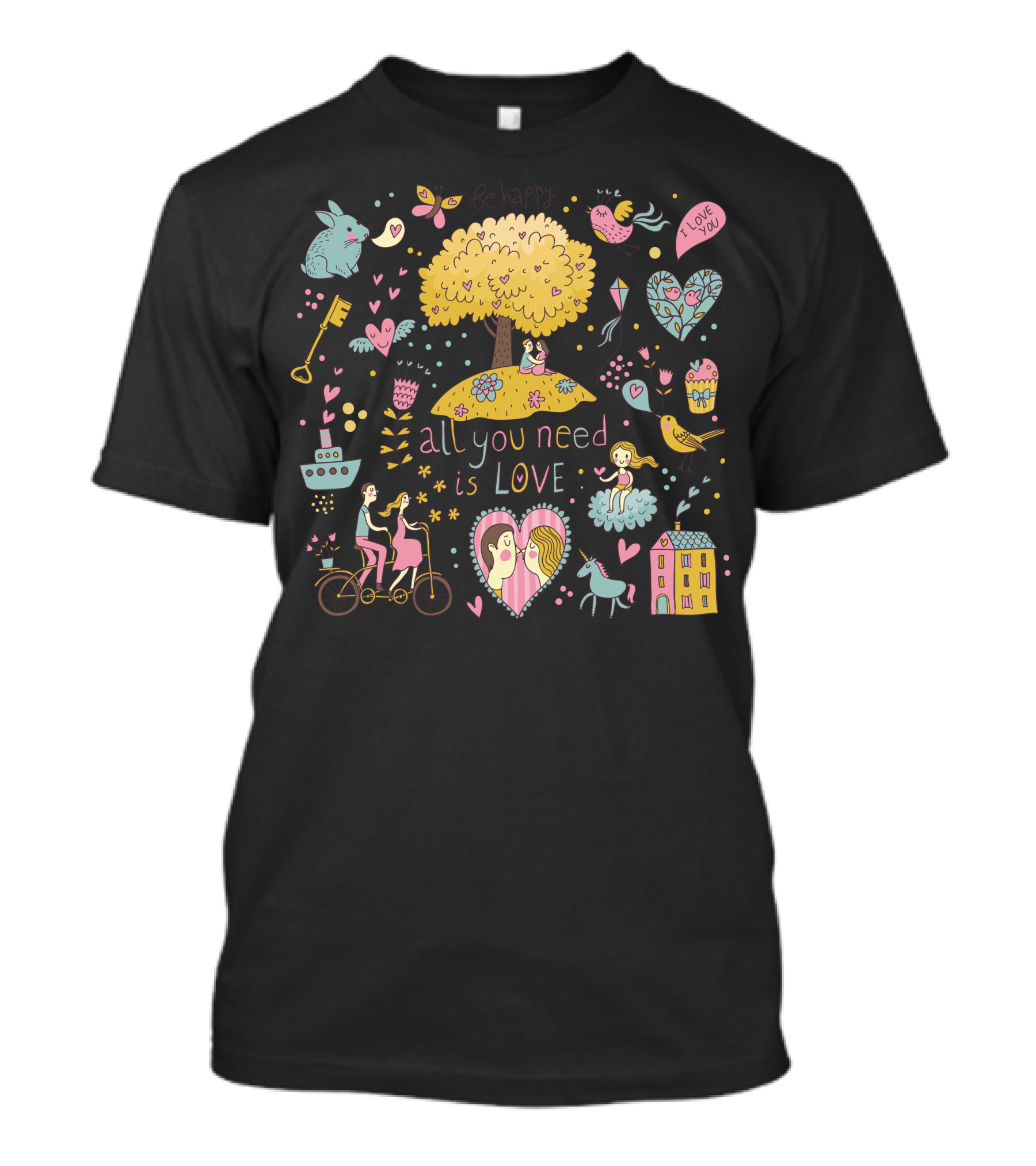 Be Happy All You Need Is Love Tree With Heart Symbols And Peaceful T-Shirt