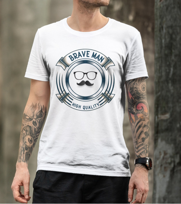 Brave Man High Quality Glasses Mustache T-Shirt
