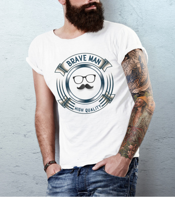 Brave Man High Quality Glasses Mustache T-Shirt