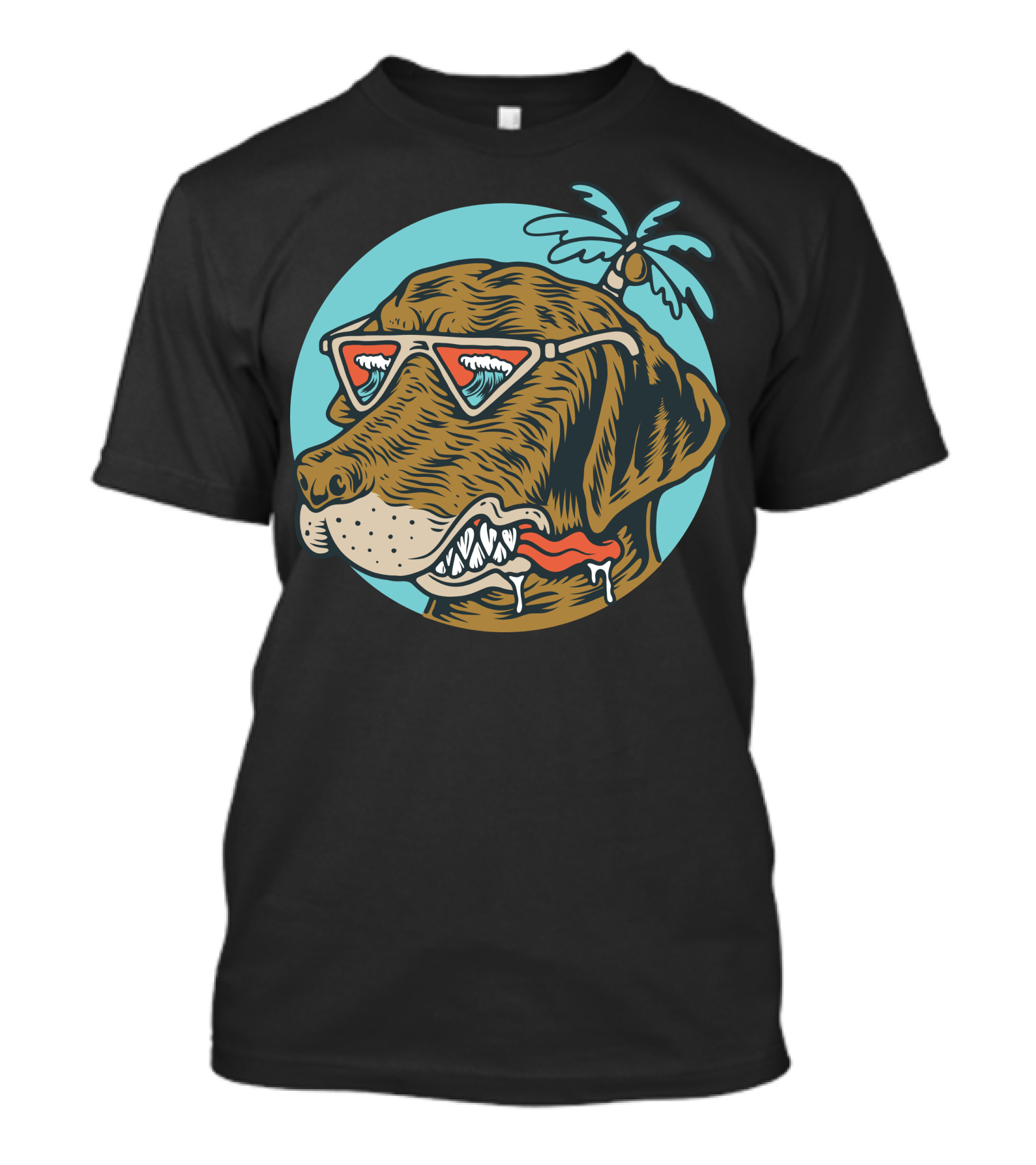 Chill Dog Palm Tree Sunglasses Wave Reflection Vintage T-Shirt