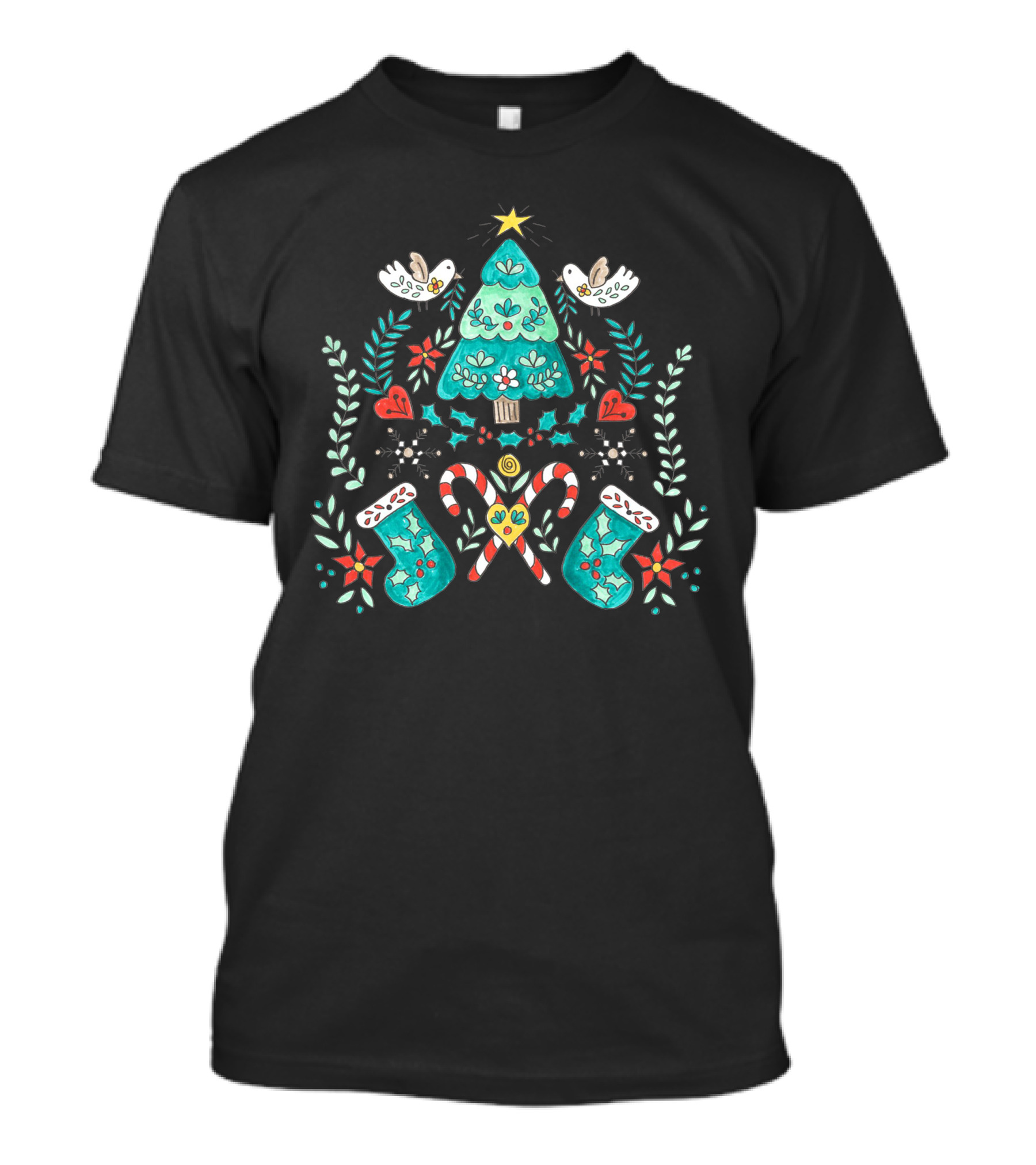 Christmas Tree Candy Canes And Stockings Holiday T-Shirt