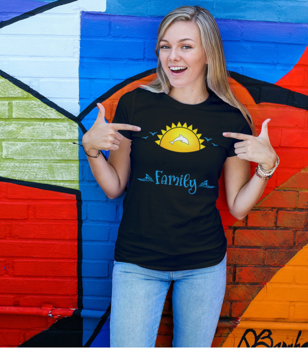 Cruise Family Dolphin Sunset With Birds T-Shirt