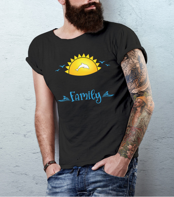 Cruise Family Dolphin Sunset With Birds T-Shirt