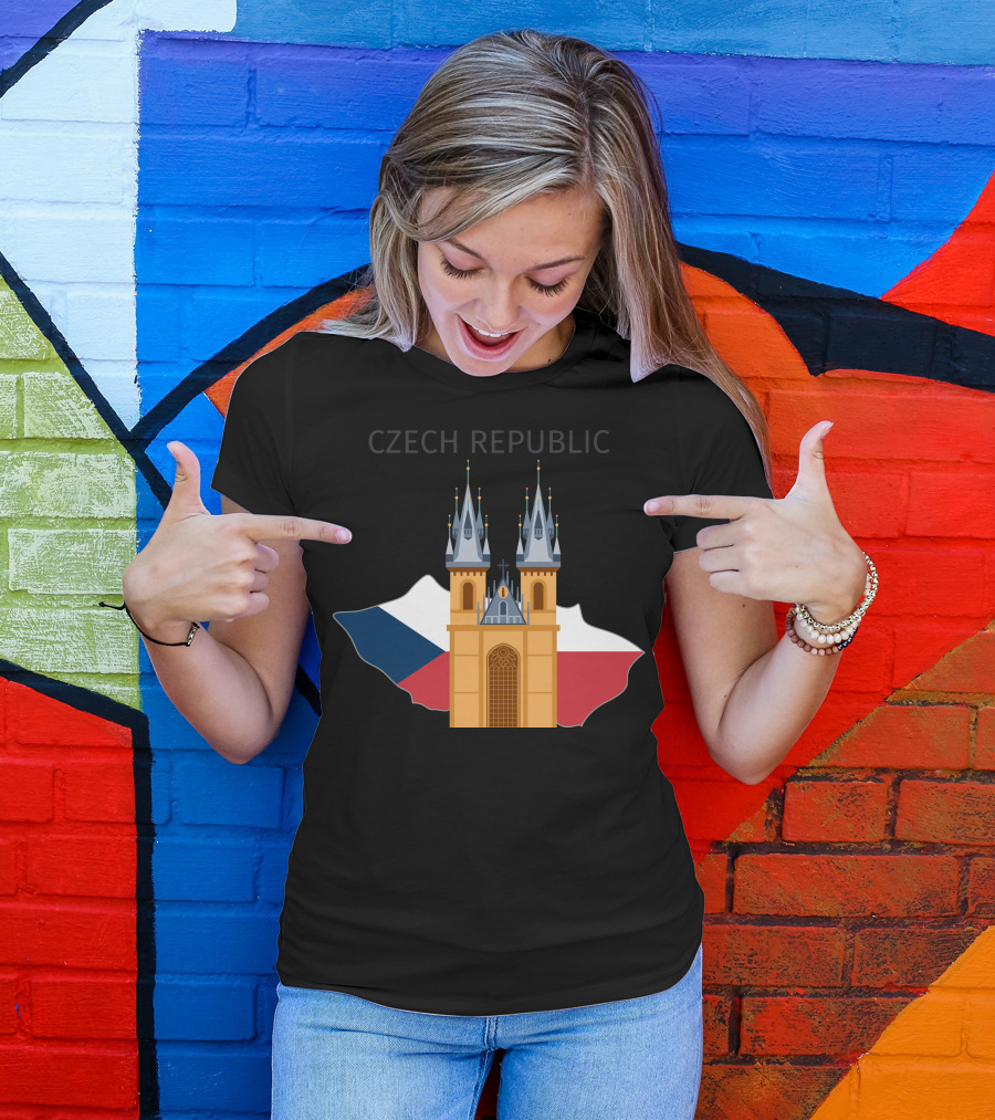 Czech Republic Tyn Cathedral Over Czech Flag Map T-Shirt