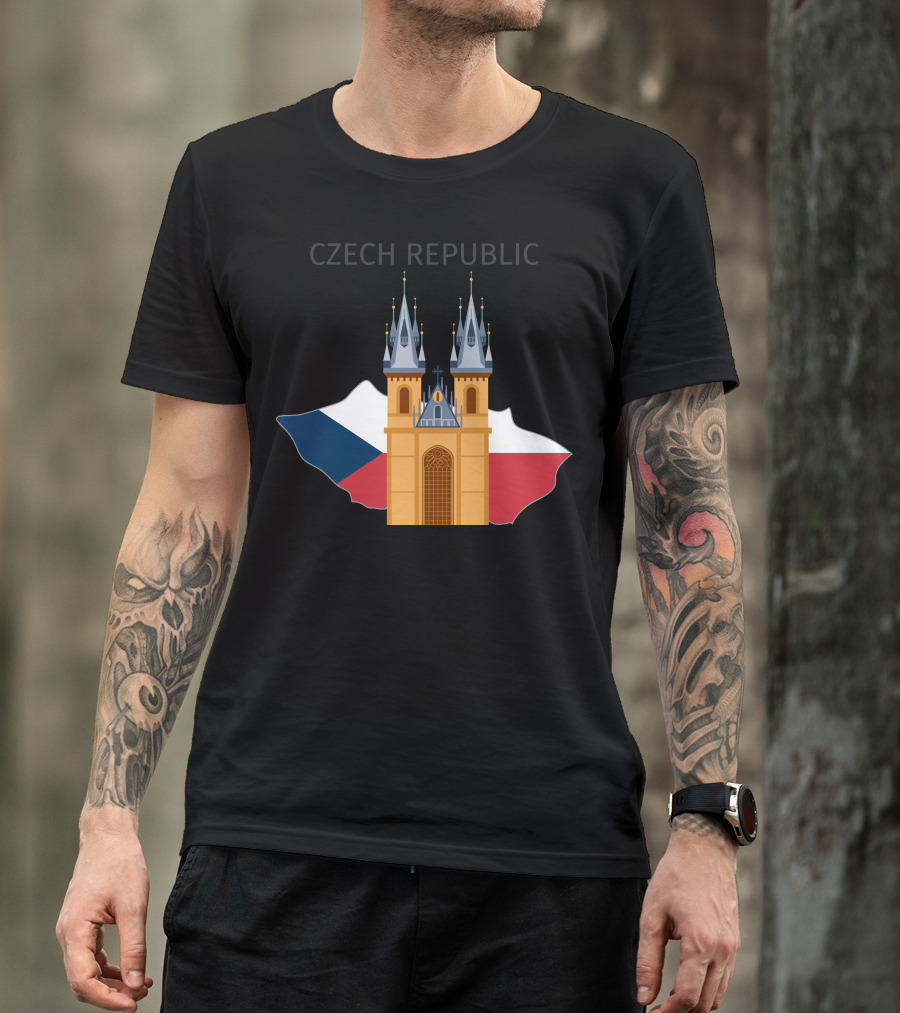 Czech Republic Tyn Cathedral Over Czech Flag Map T-Shirt