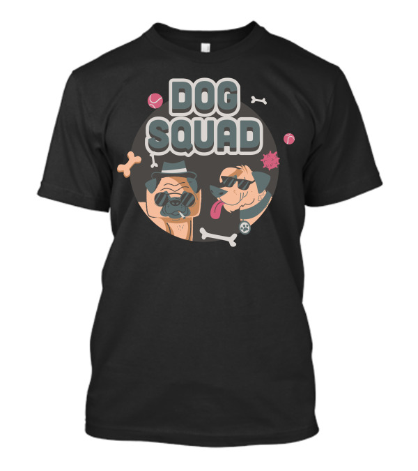 DOG SQUAD Cool Pug And Sunglasses Dogs With Bones T-Shirt