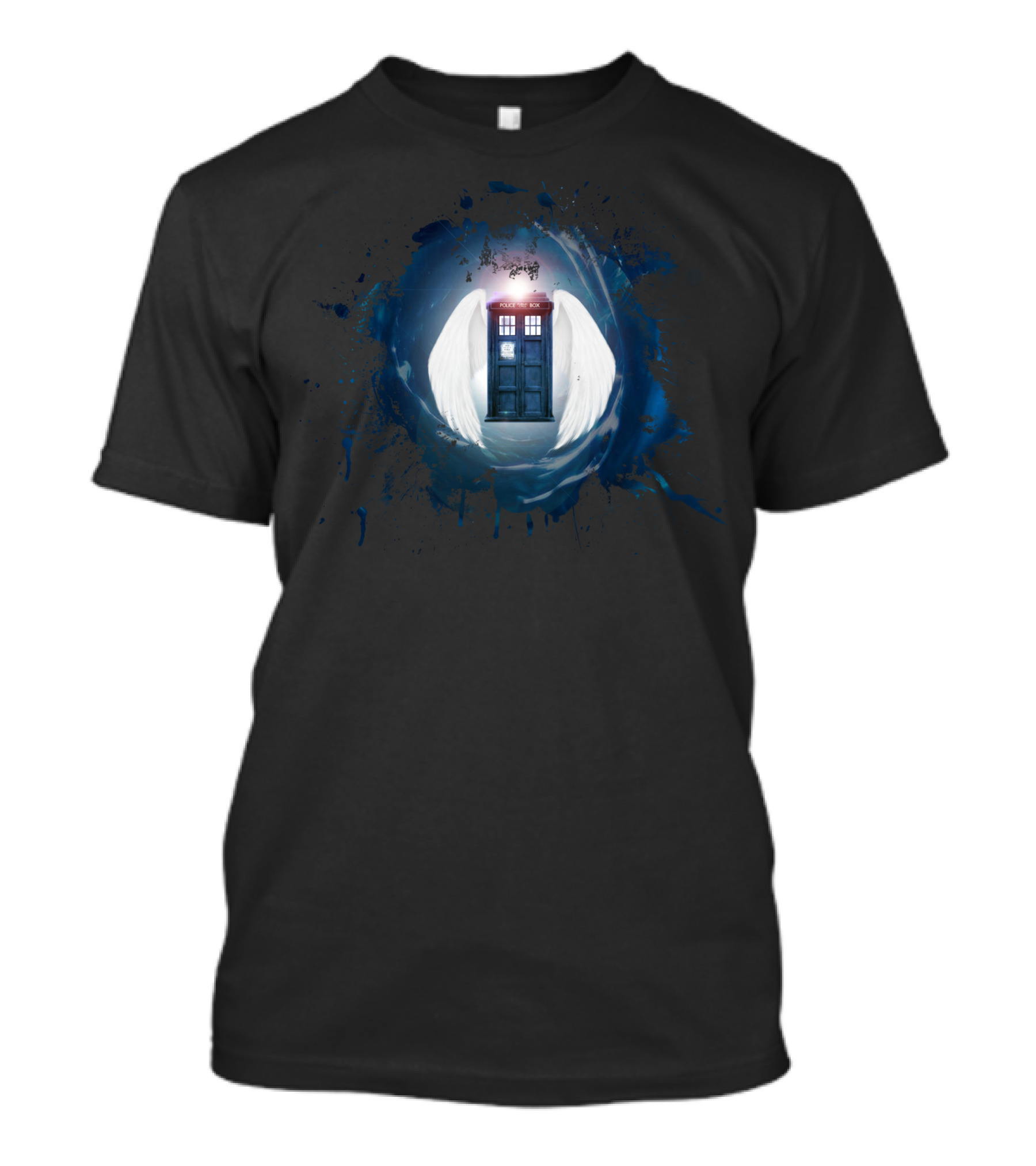 Doctor Who Tardis With Angel Wings Splatter T-Shirt