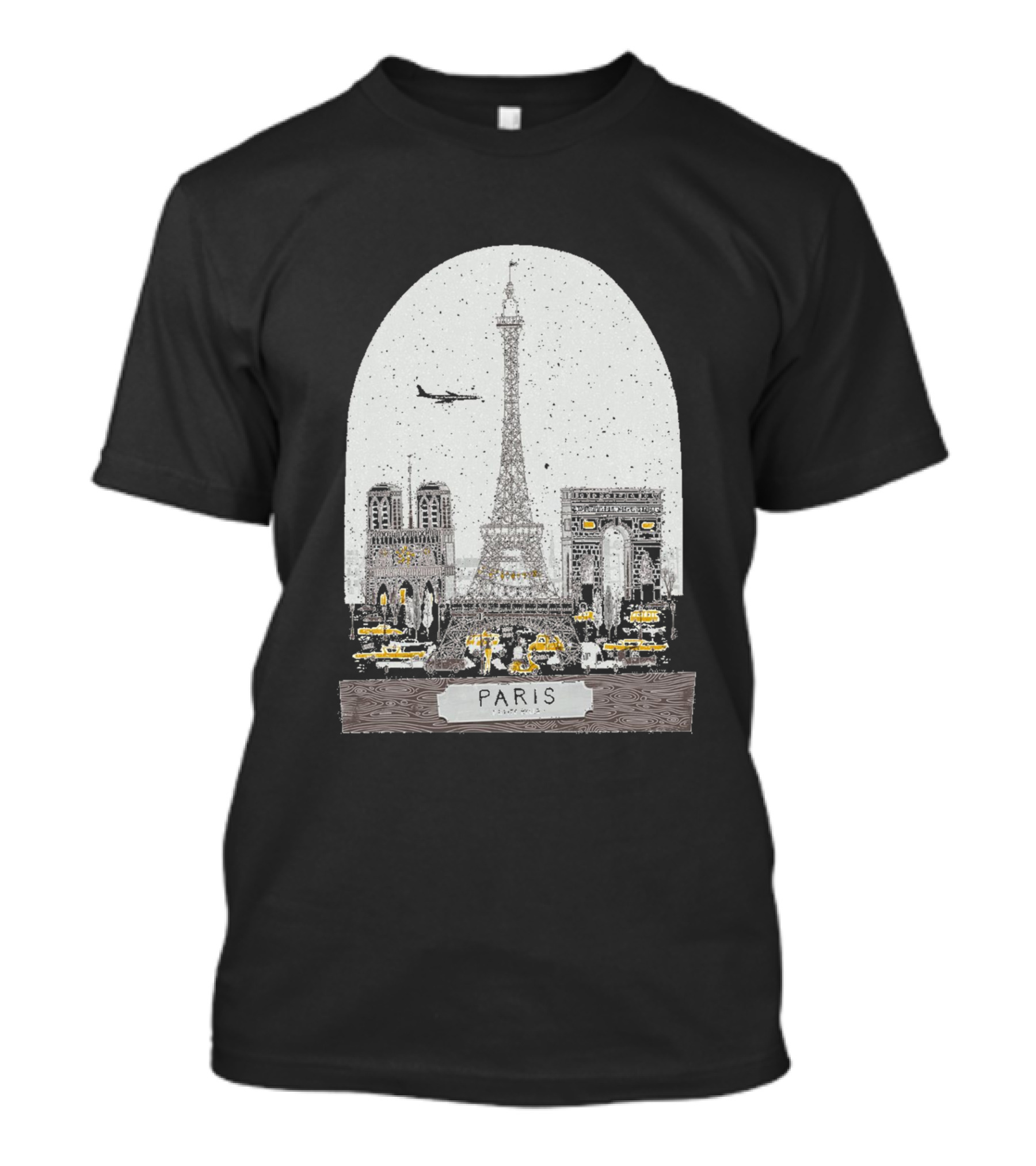 Eiffel Tower Paris Notre Dame Arc De Triomphe Airplane Cityscape T-Shirt