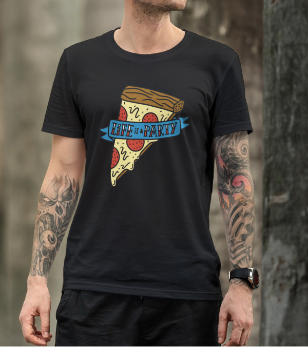 Funny Pizza Life Is A Party Slice Comedy T-Shirt