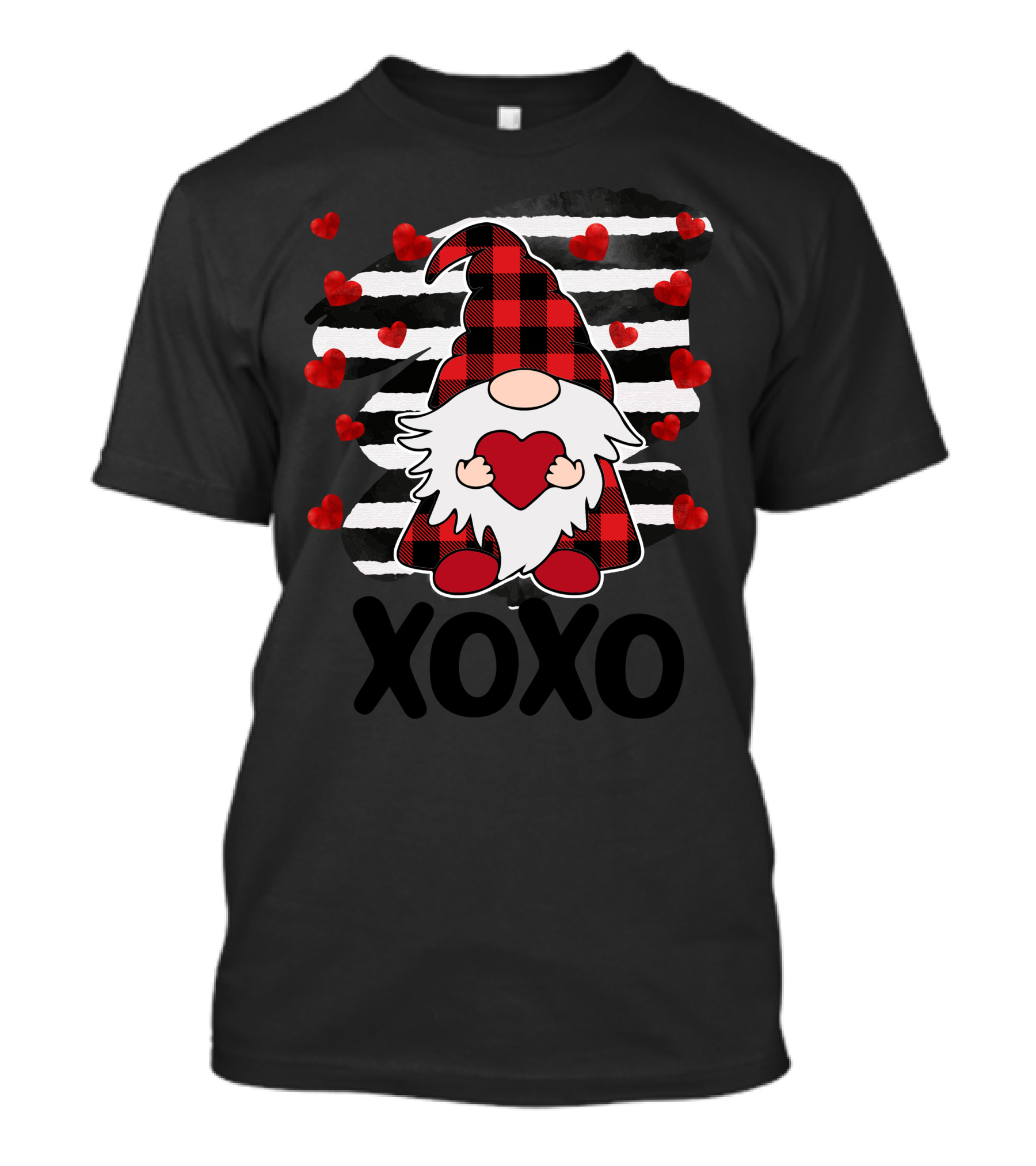 Gnome Heart Holding Love Xoxo Red Plaid Hearts Stripes T-Shirt