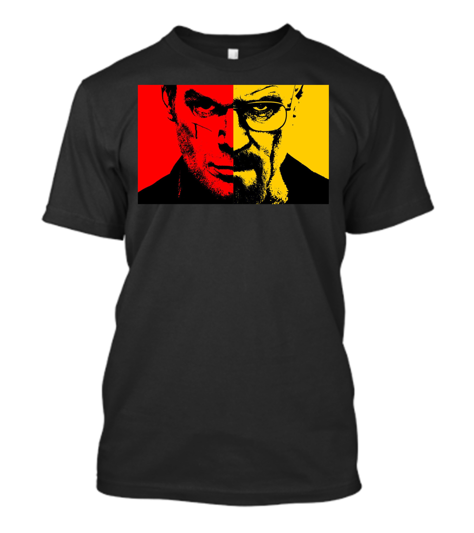 Heisenberg Vs Dexter Two-Face Portrait Red Yellow Split T-Shirt