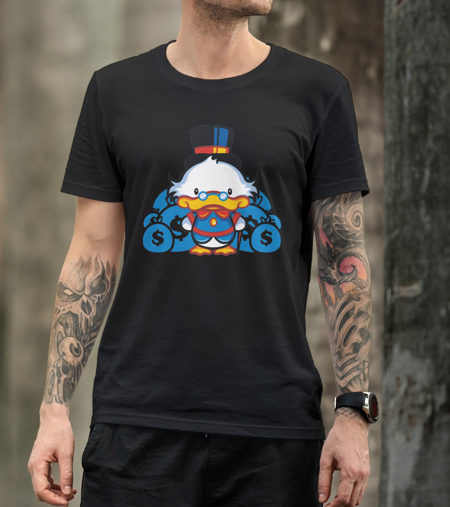 Hello Scroogie Wealthy Duck Character With Hat And Money Bags T-Shirt